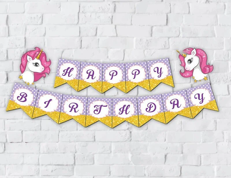 Banner Unicorn Girl màu tím chấm bi