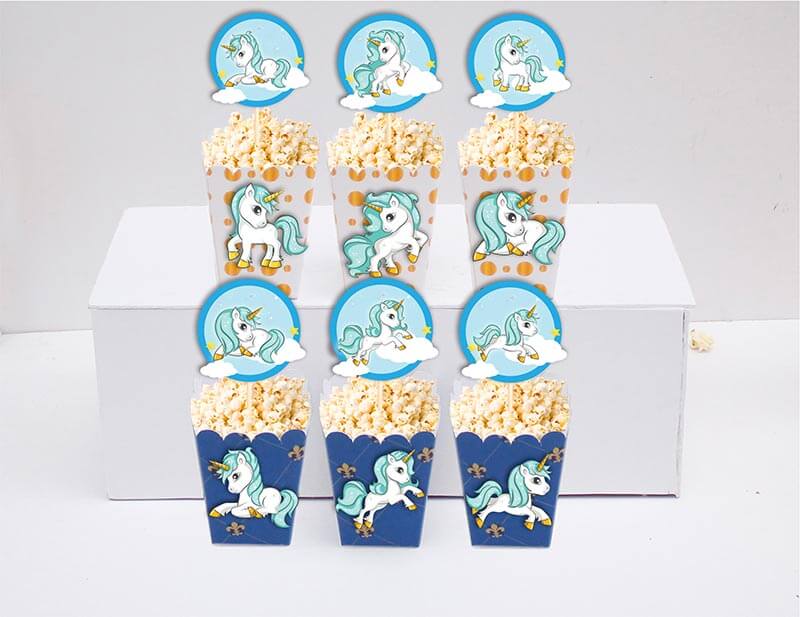 Set hộp bắp sinh nhật Unicorn boy màu xanh hoàng gia