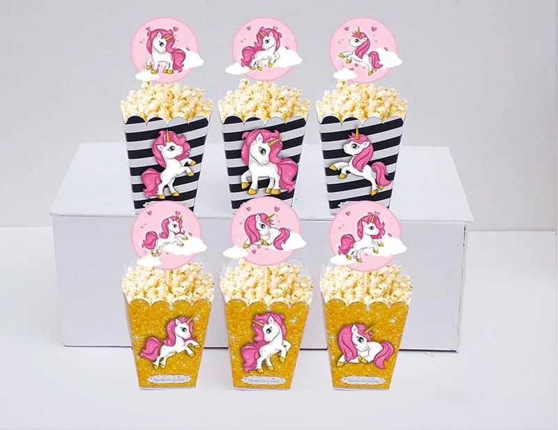 Set bắp rang bơ unicorn girl màu đen kim tuyến