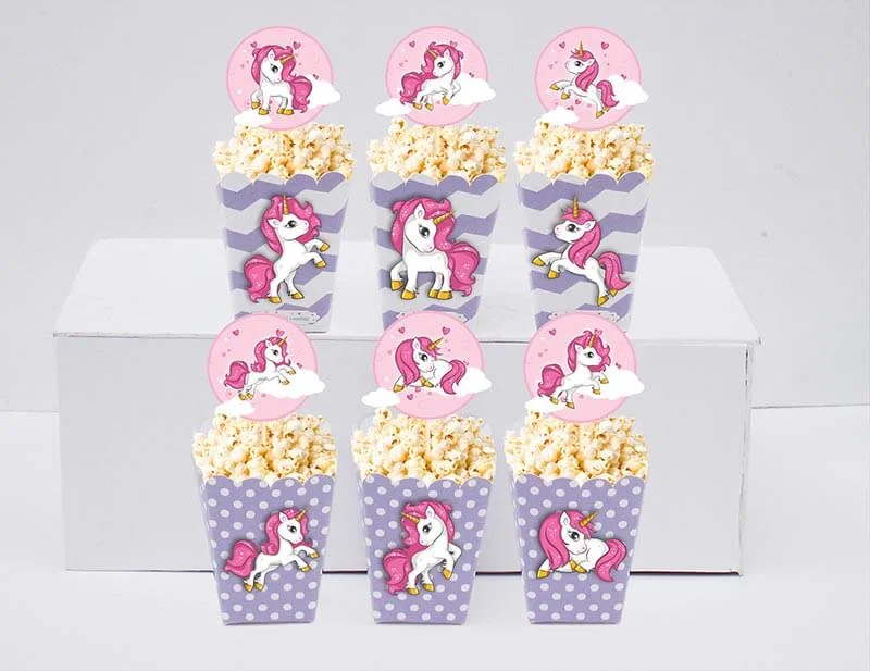 Set bắp rang bơ Unicorn Girl màu tím chấm bi