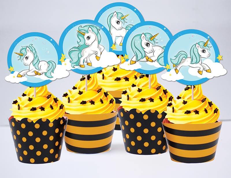 Tem cupcake unicorn boy màu vàng đen