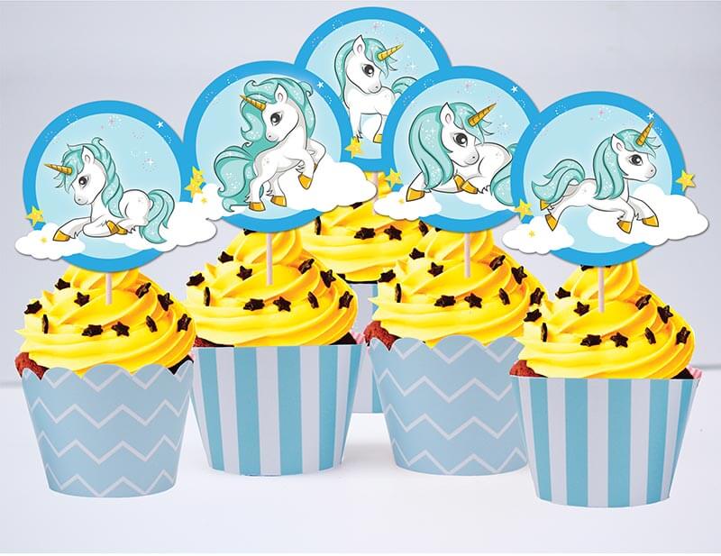 Tem cupcake unicorn boy màu xanh da trời