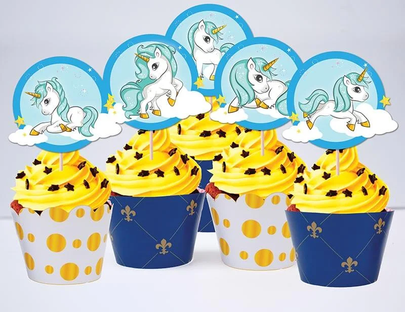 tem cupcake unicorn boy mau xanh hoang gia Tem cupcake unicorn boy màu xanh hoàng gia