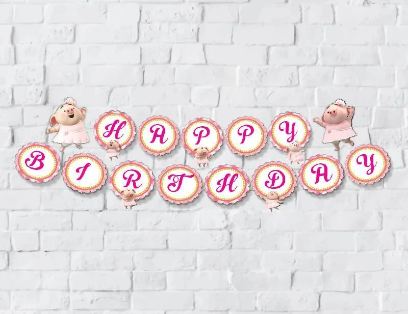 Banner Heo gái màu hồng lưới