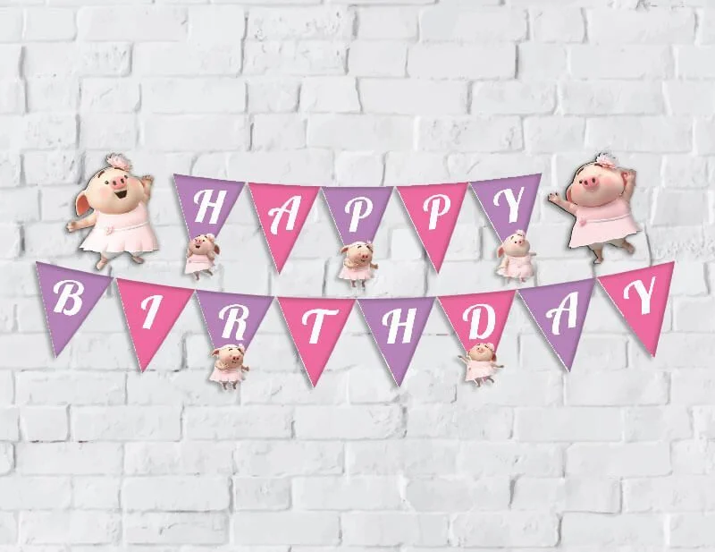 Banner Heo gái màu hồng tím