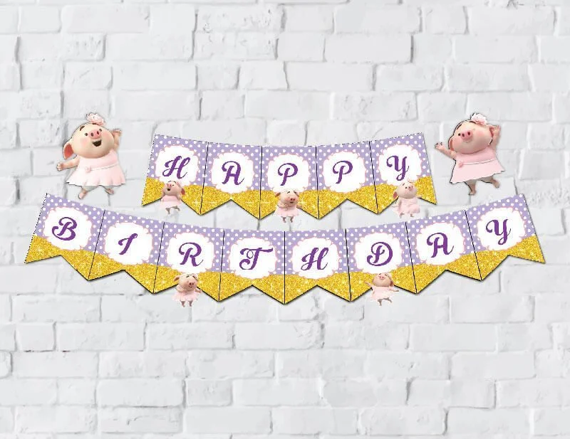 Banner Heo gái màu tím chấm bi
