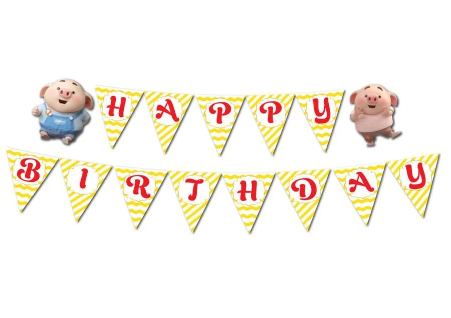 tem day chu happy birthday be heo trai mau vang zigzag Tem dây chữ Happy Birthday bé heo trai màu vàng zigzag