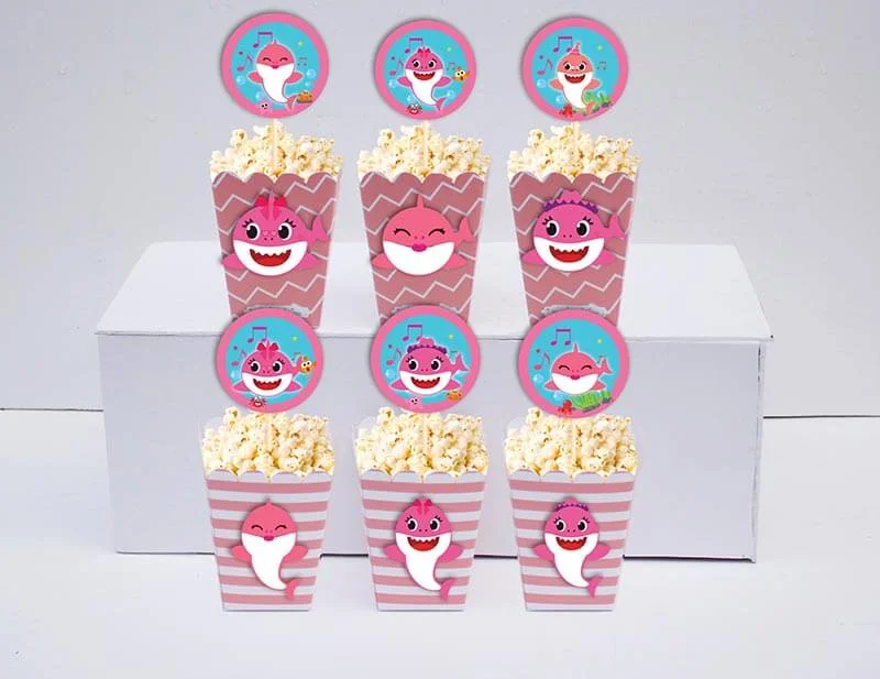 Set bắp rang bơ baby shark girl màu hồng hoàng gia