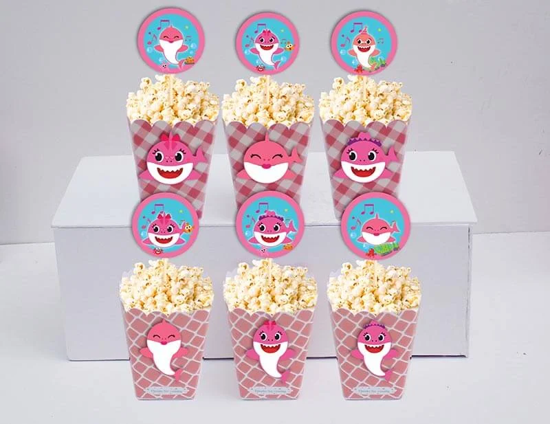 Set bắp rang bơ baby shark girl màu hồng lưới
