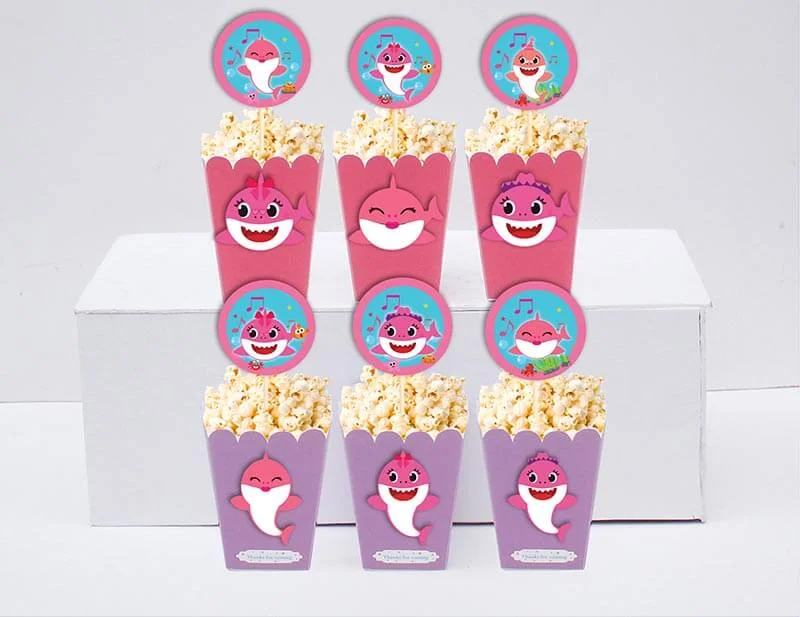 Set bắp rang bơ baby shark girl màu hồng tím