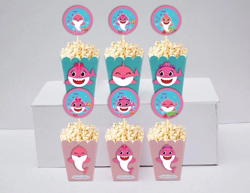 Set bắp rang bơ baby shark girl màu hồng xanh min