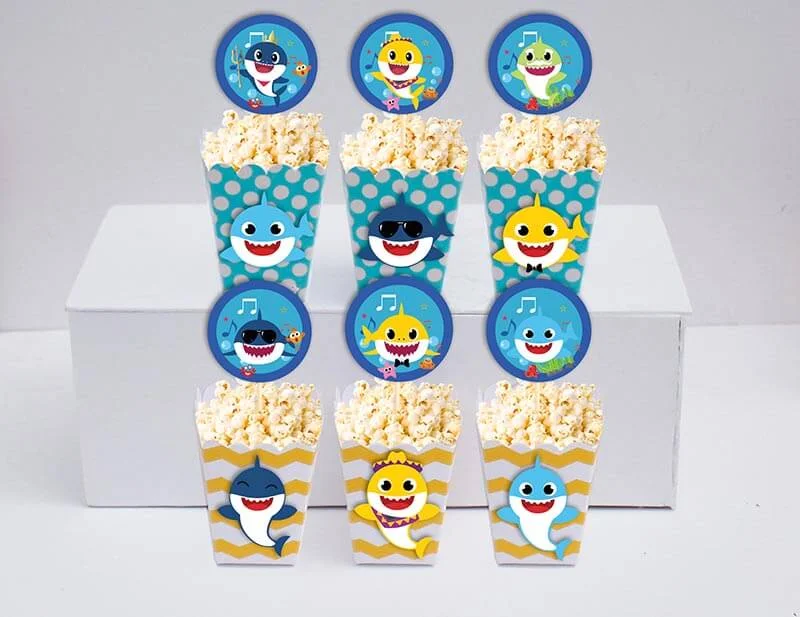 Set bắp rang sinh nhật Baby Shark boy màu vàng zigzag