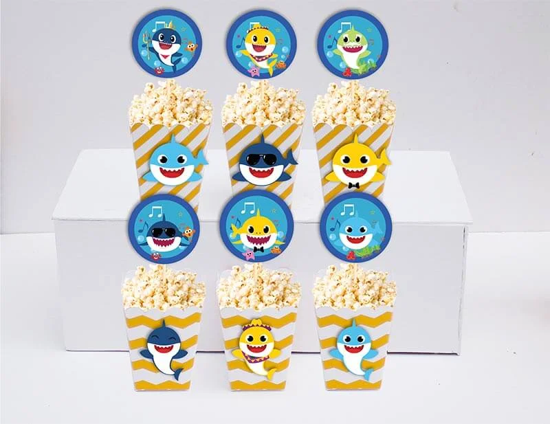 Tem hộp bắp rang bơ Baby Shark Trai màu vàng zigzag