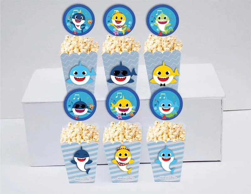 Set bánh cupcake sinh nhật Baby Shark boy màu xanh da trời