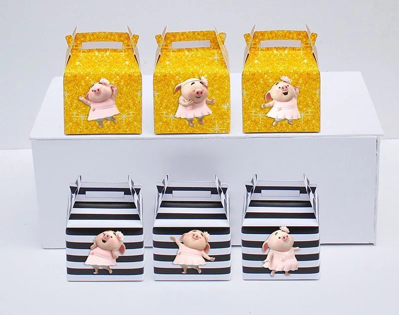 Set hộp quà sinh nhật heo gái màu đen kim tuyến
