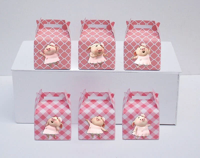 Set hộp quà sinh nhật heo gái màu hồng lưới