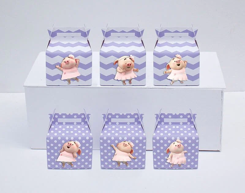 Set hộp quà sinh nhật heo gái màu tím chấm bi