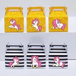 Tem hộp quà unicorn girl màu đen kim tuyến