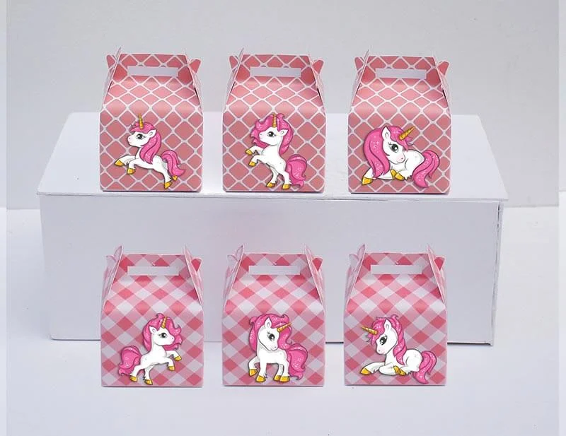 Tem hộp quà unicorn girl màu hồng lưới