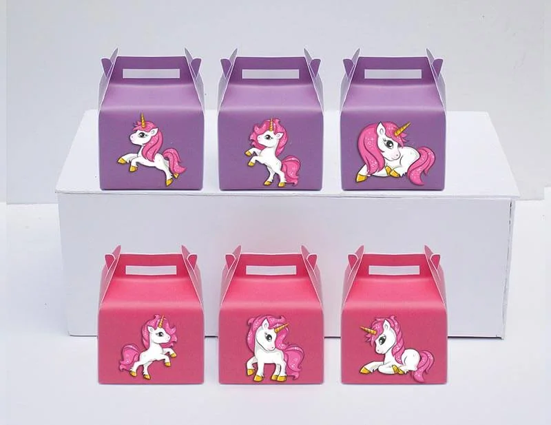 Tem hộp quà unicorn girl màu hồng tím