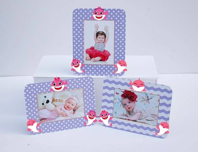tem khung anh sinh nhat be baby shark gai tim cham bi Tem khung ảnh sinh nhật Baby Shark Gái tím chấm bi