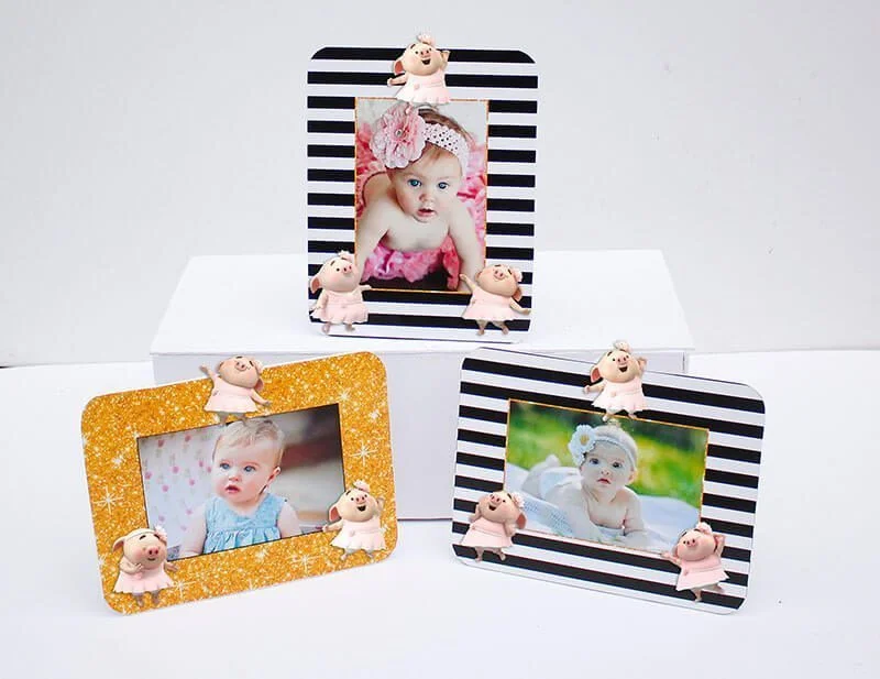 Set khung hình sinh nhật Heo gái màu đen kim tuyến