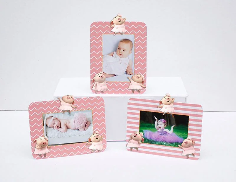 Set khung hình sinh nhật Heo gái màu hồng hoàng gia