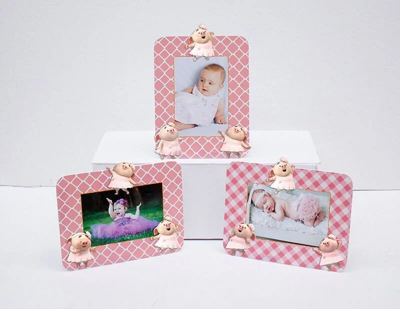 Set khung hình sinh nhật Heo gái màu hồng lưới