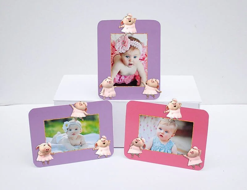 Set khung hình sinh nhật Heo gái màu hồng tím