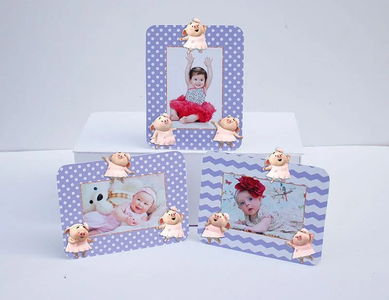 Set khung hình sinh nhật Heo gái màu tím chấm bi
