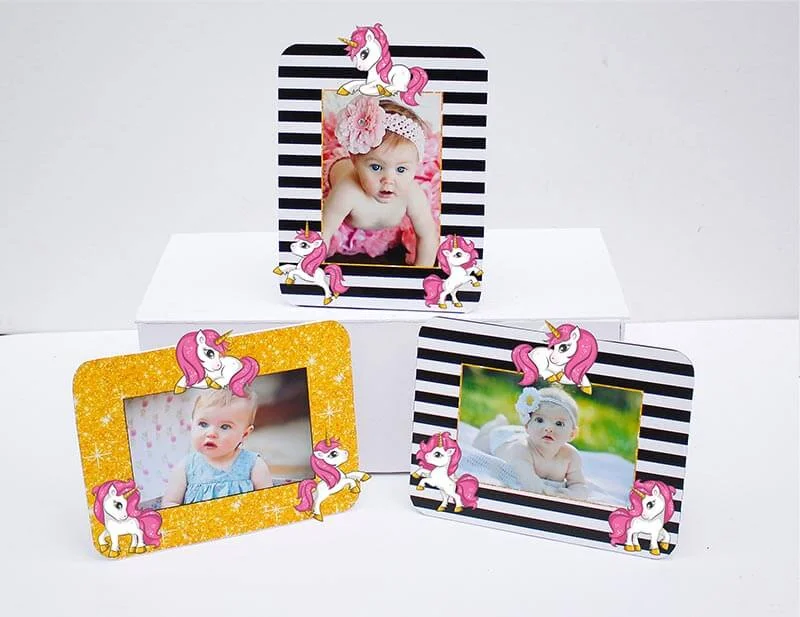 Set khung hình unicorn girl màu đen kim tuyến