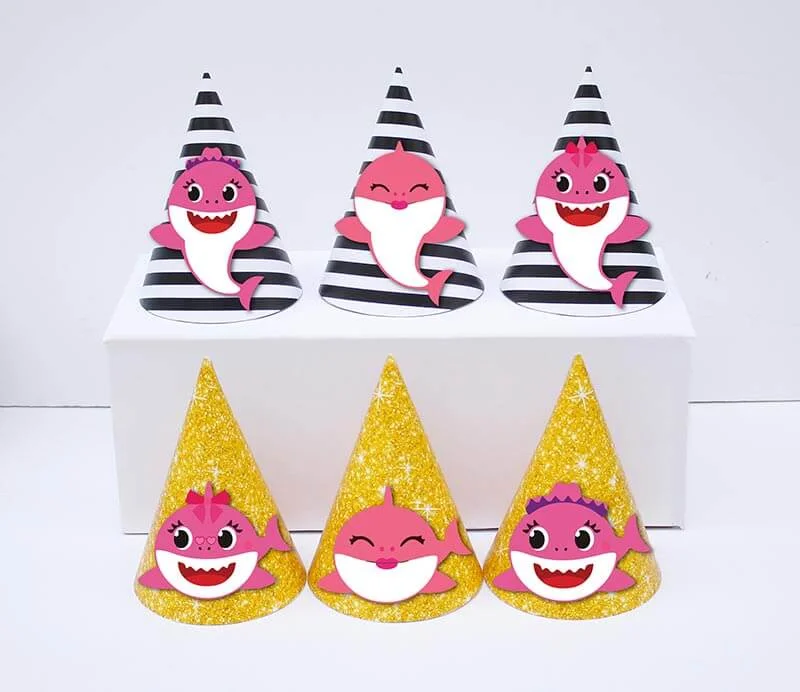 tem non sinh nhat baby shark gai mau den kim tuyen Tem nón sinh nhật Baby Shark Gái màu đen vàng kim tuyến
