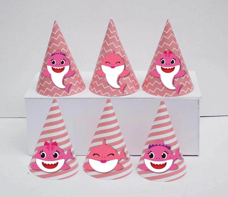 Set nón sinh nhật baby shark girl màu hồng hoàng gia
