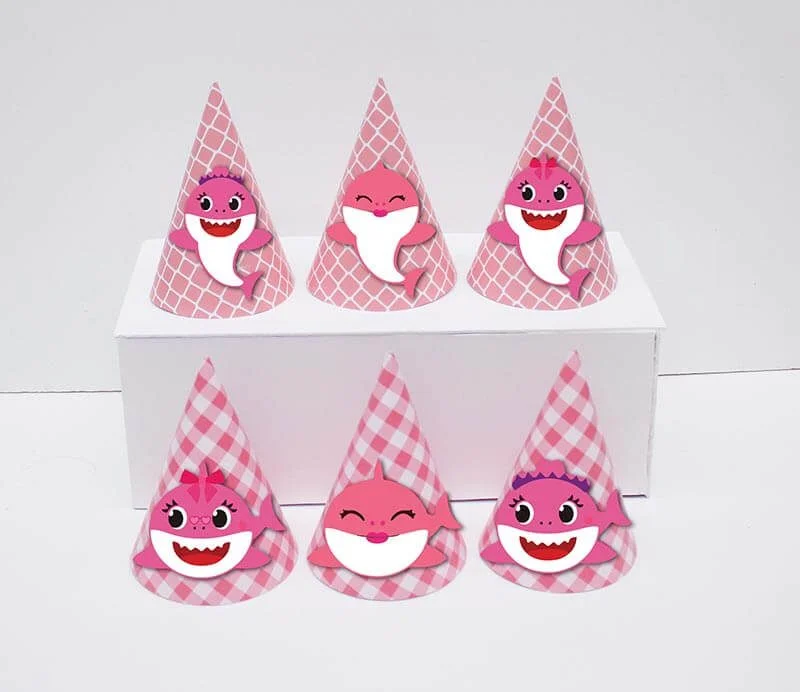 Set nón sinh nhật baby shark girl màu hồng lưới