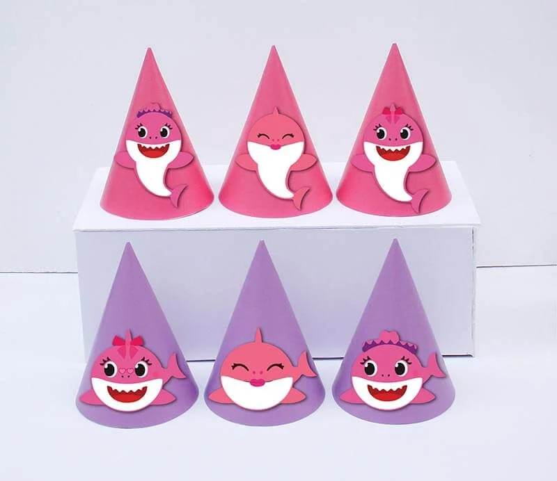 Set nón sinh nhật baby shark girl màu hồng tím