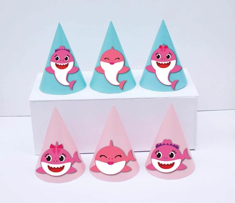 Set nón sinh nhật baby shark girl màu hồng xanh min