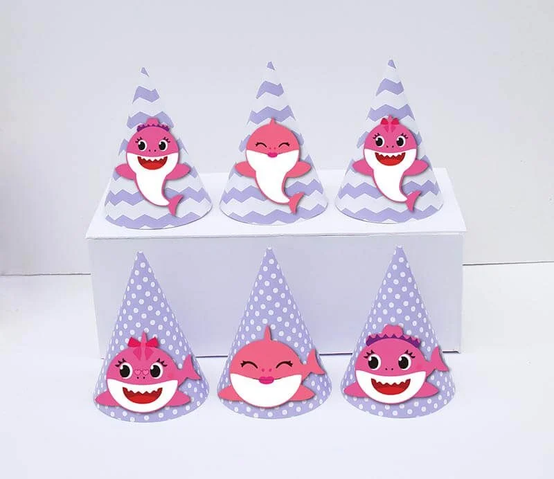 tem non sinh nhat baby shark gai mau tim cham bi Tem nón sinh nhật Baby Shark Gái màu tím chấm bi