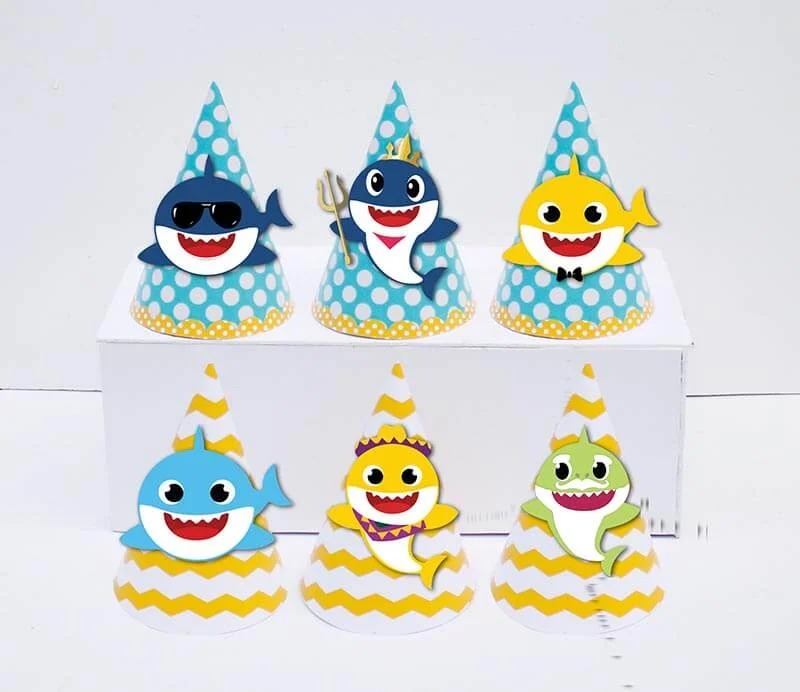 Set nón sinh nhật Baby Shark Boy màu vàng zigzag