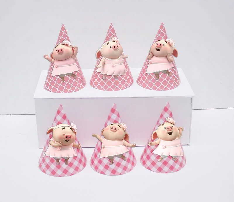 Set nón sinh nhật heo gái màu hồng lưới