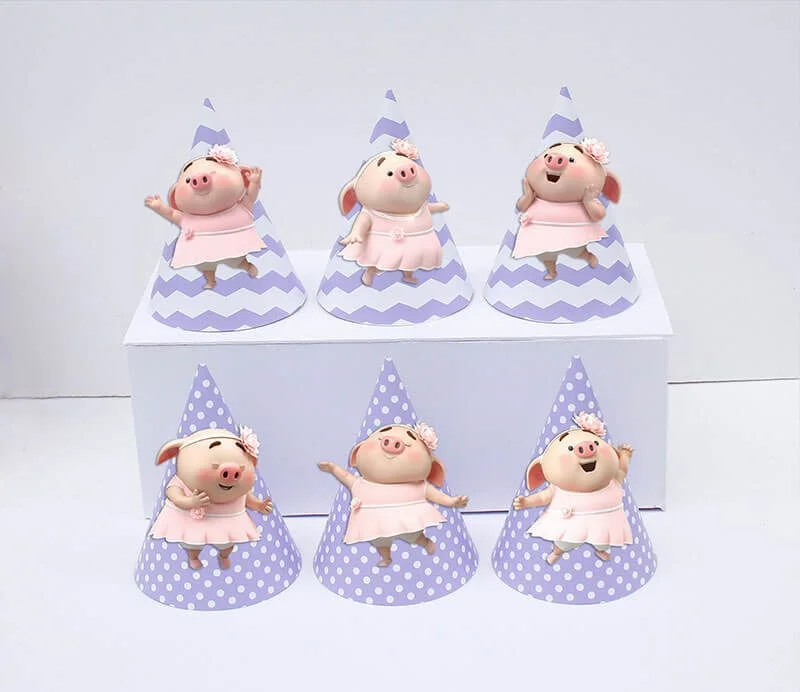 Set nón sinh nhật heo gái màu tím chấm bi