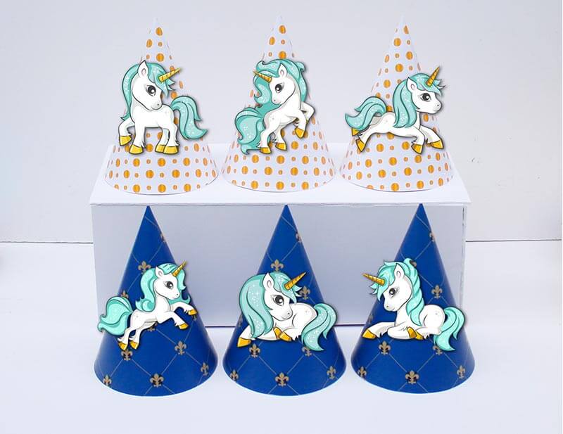 Set nón sinh nhật Unicorn Boy màu xanh hoàng gia