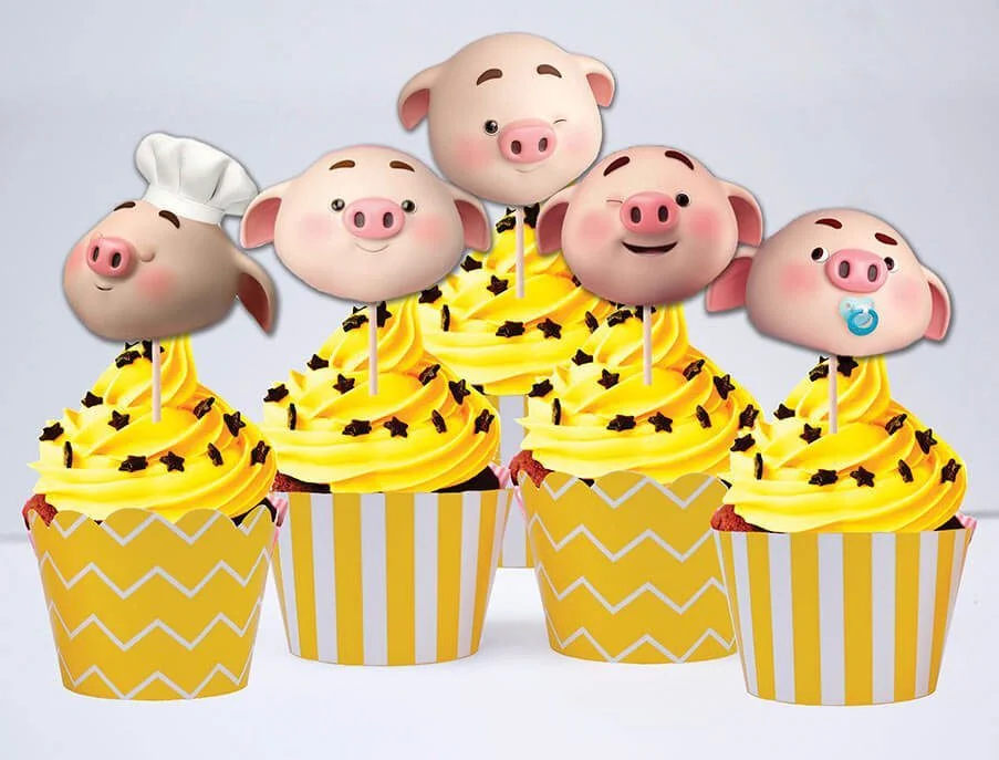 tem sinh nhat be heo trai mau vang hoang gia Tem bánh cupcake bé heo trai màu vàng hoàng gia