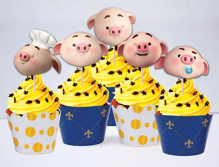 tem sinh nhat be heo trai mau xanh hoang gia Tem bánh cupcake bé heo trai màu xanh hoàng gia