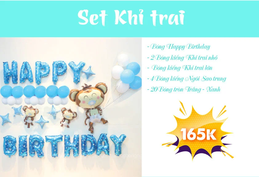 set be khi trai khong rem Chi tiết set bong bóng bé khỉ trai màu xanh
