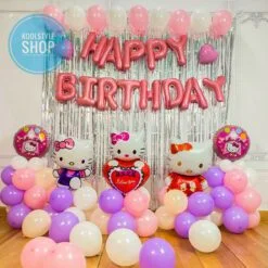 set bong bóng sinh nhật cho bé gái kitty dễ thương