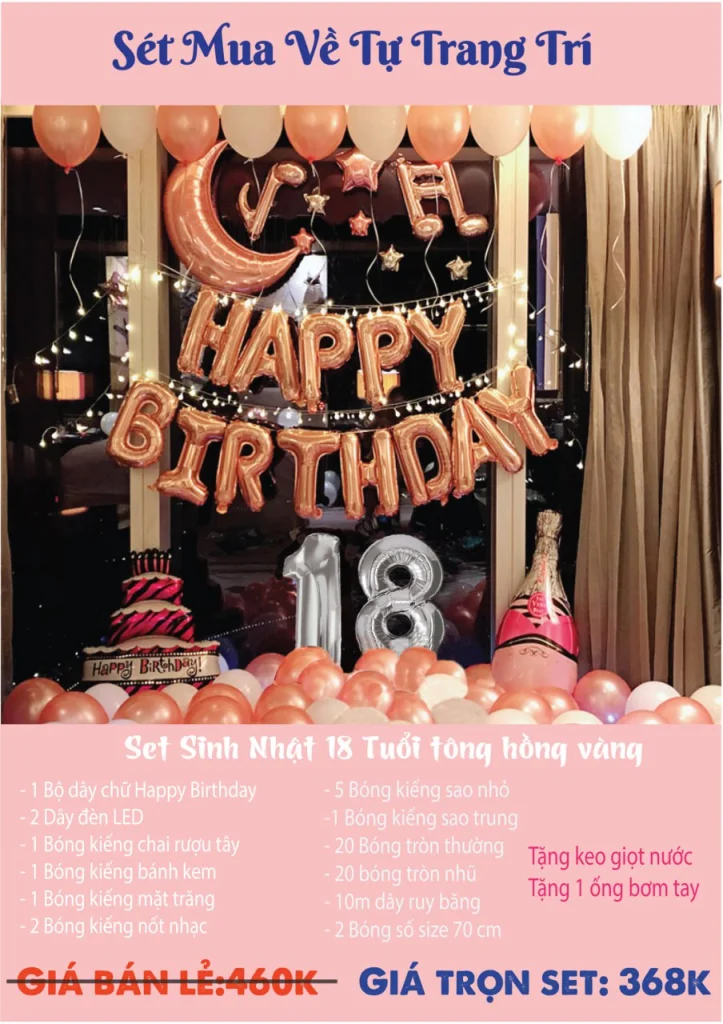 set bong sinh nhat 18 tuoi tone hong set bong sinh nhat 18 tuoi tone hong