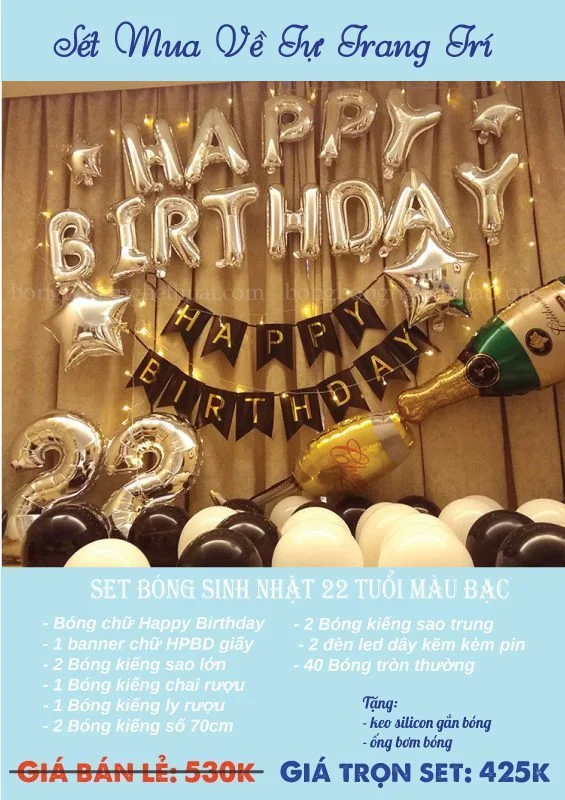 set bong sinh nhat 22 tuoi mau bac
