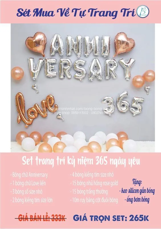 set trang tri ky niem 365 ngay yeu