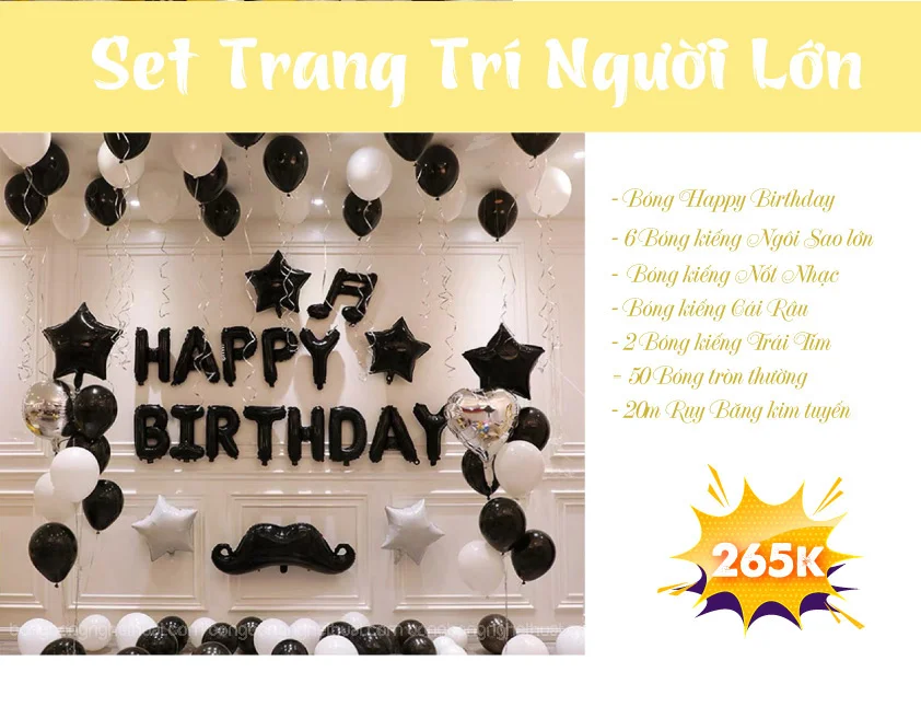 set trang tri sinh nhat nguoi lon mau den