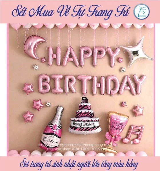 set trang tri sinh nhat nguoi lon tong mau hong 1 set trang tri sinh nhat nguoi lon tong mau hong 1